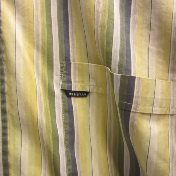 UNIQUE RED STAR BUTTON DOWN SHIRT, 1 POCKET, STRIPED, 4XL MENS - Picture 3 of 8